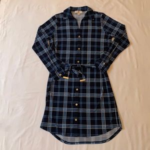 Michael Kors plaid dress with gold accents. Size M. Pristine condition